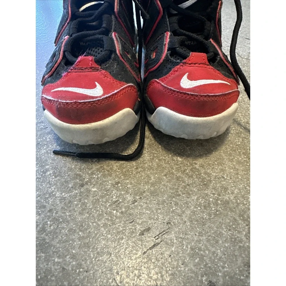 Nike Air Shoes Kids Black Sz 12C Air More Uptempo Red Toe FB1343-001 Logo Retro